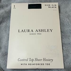 NWT Laura Ashley Control Top Hosiery Reinforced Toe Sheer Black 1 Pair Size C/D